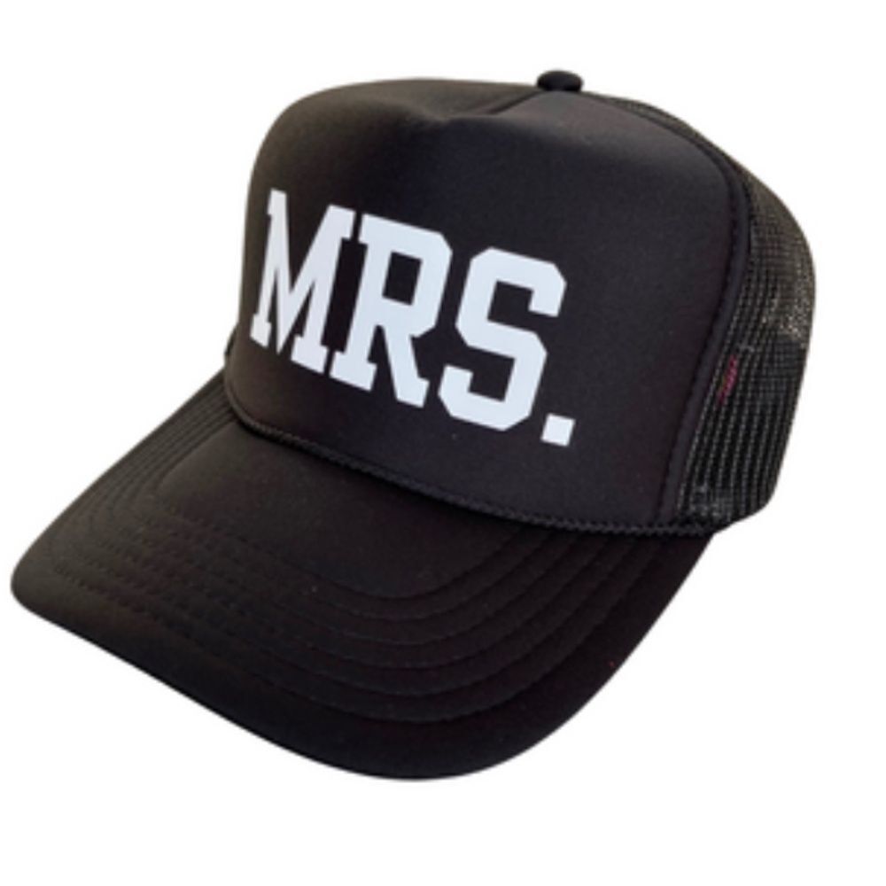 MRS. Trucker Hat - Black Snap Back BRAND NEW - Mesh Back Tags - White Font